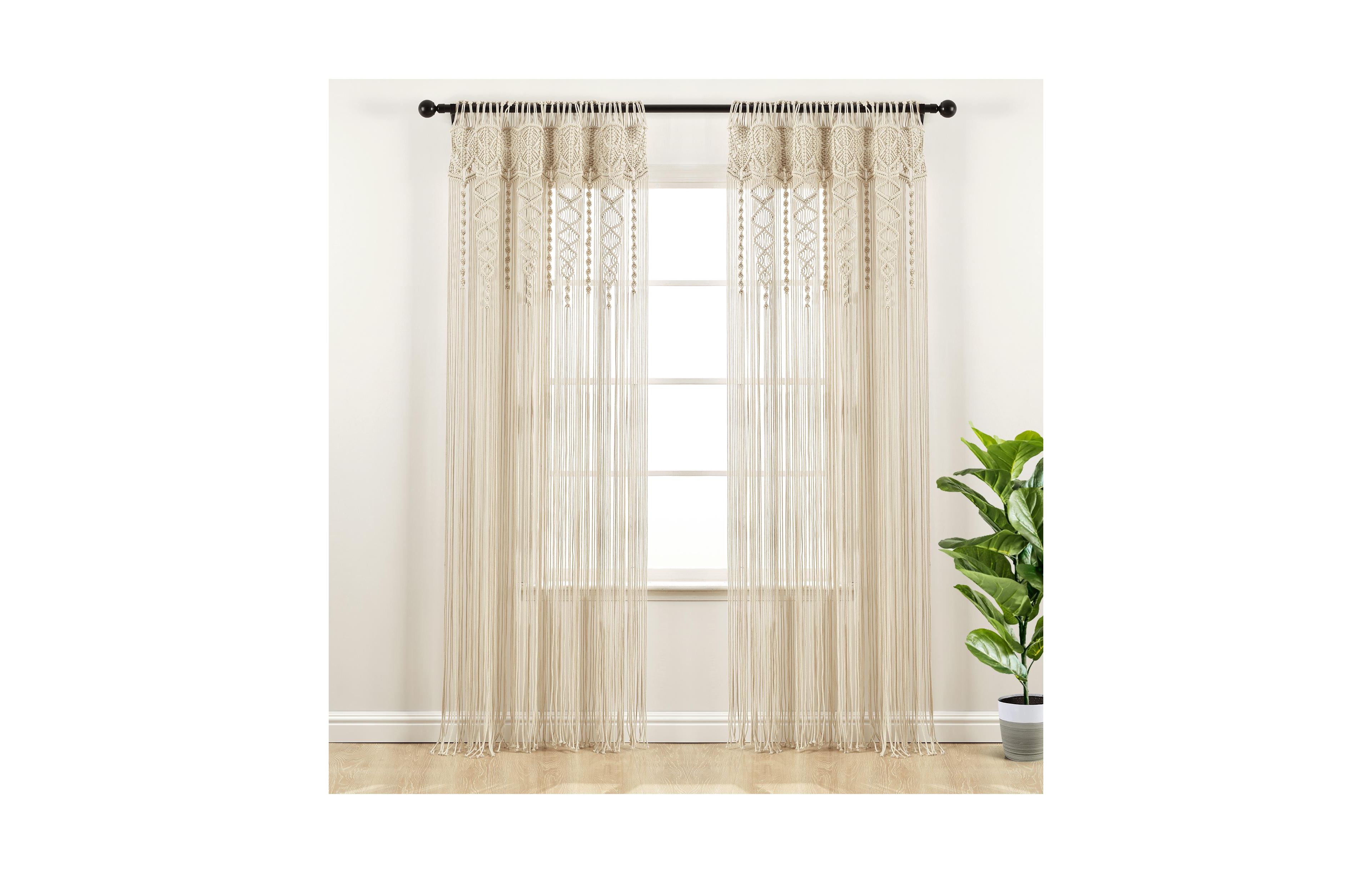 Lush Decor Boho Macrame Textured Cotton Curtain Panel, 40" x 84"