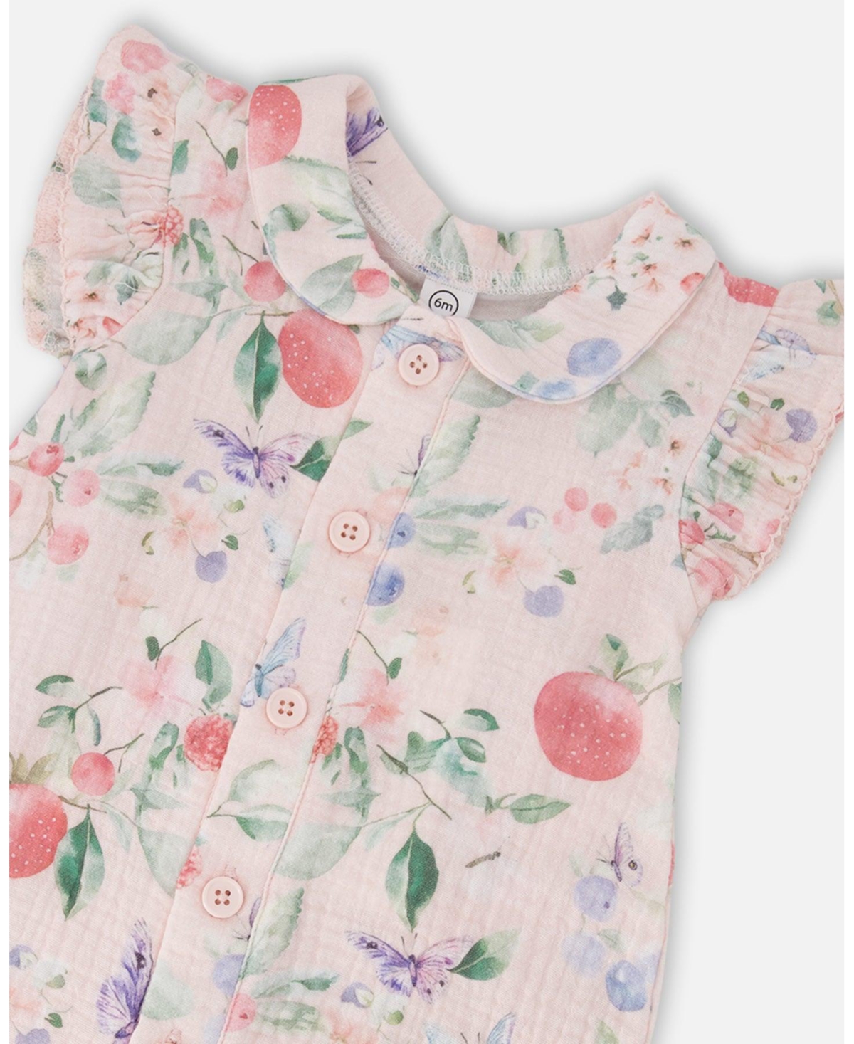 Deux par Baby Girls Cotton Muslin Romper Pink Printed Berries