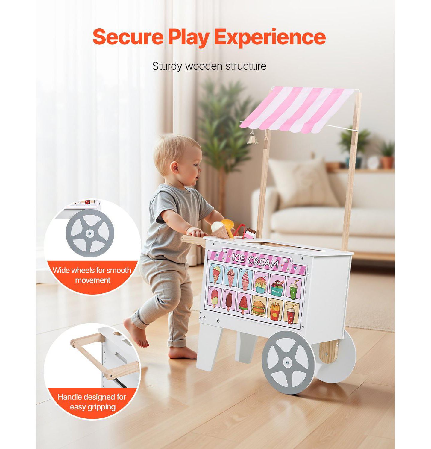 Детская игрушка SUGIFT Ice Cream Cart with Flipping Menus, Freezer & Scanner, цвет: Розовый — фото 3