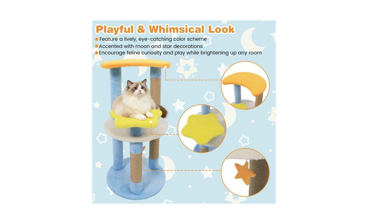 Aostirmotor 29-Inch Cat Tree Tower with Anti-Tip Base, 4 Multi-Level Perches & Jute Scratching Posts for All Cats, Large Kittens to Adults