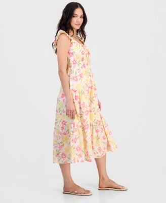 Juniors' Cotton Flutter-Sleeve Midi Dress