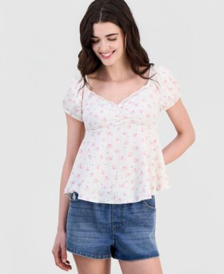 Juniors' Puff-Sleeve Peplum Top