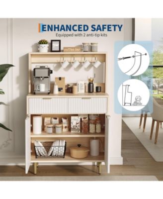 "Fluted Sideboard Buffet Cabinet with Storage, Modern Coffee Bar Cabinet with Adjustable Shelves & 2 Drawers, Wood Console for Kitchen"