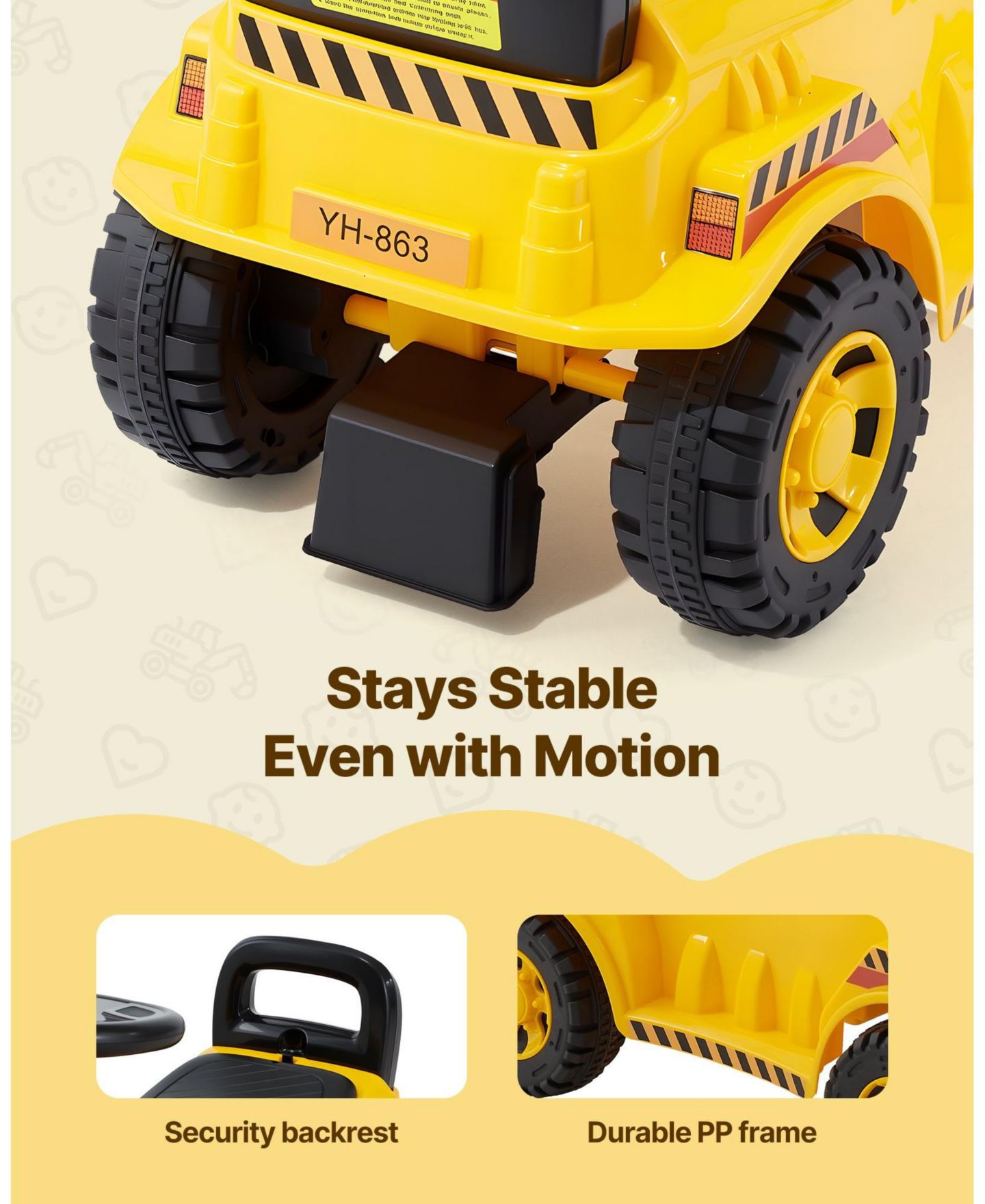 Детская игрушка SUGIFT Excavator Ride-On Push Car with Functional Digger Arm, Realistic Sounds & Music, Ages 2+, цвет: Жёлтый — фото 9