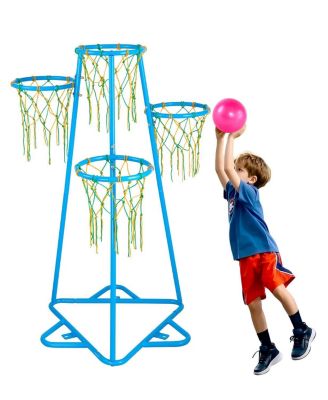 4-Hoop Kids Basketball Set with Adjustable Height & 3 Balls