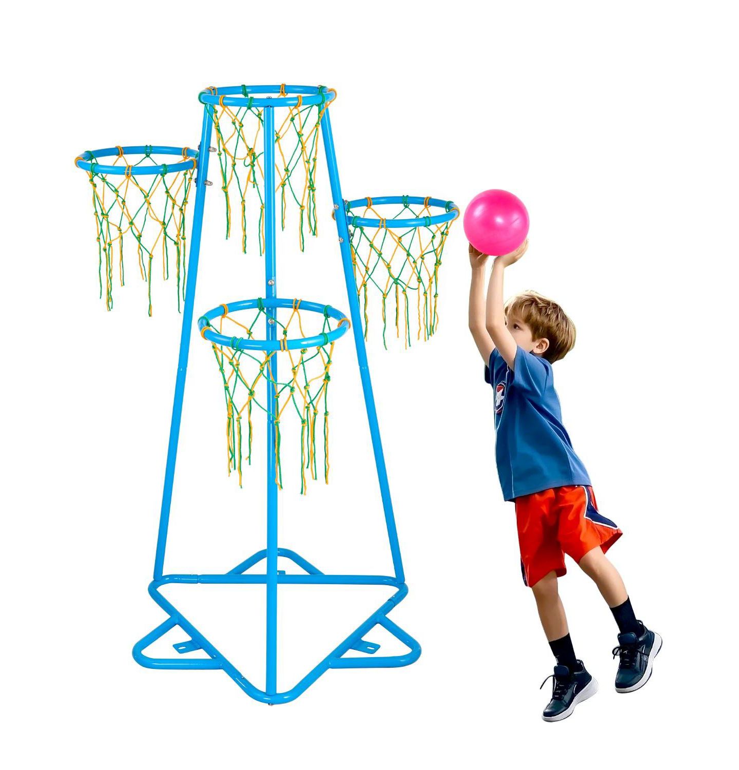 Детские игрушки SUGIFT 4-Hoop Kids Basketball Set with Adjustable Height, Ages 3+, цвет: Синий — фото 7