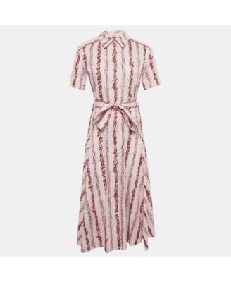 Women's Pink Scribble Printed Cotton Belted Shirt Dress
