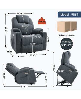 Up to 350 LBS polyester Power Lift Recliner Chair, Heavy Duty Motion Mechanism with 8-Point Vibration Massage and Lumbar