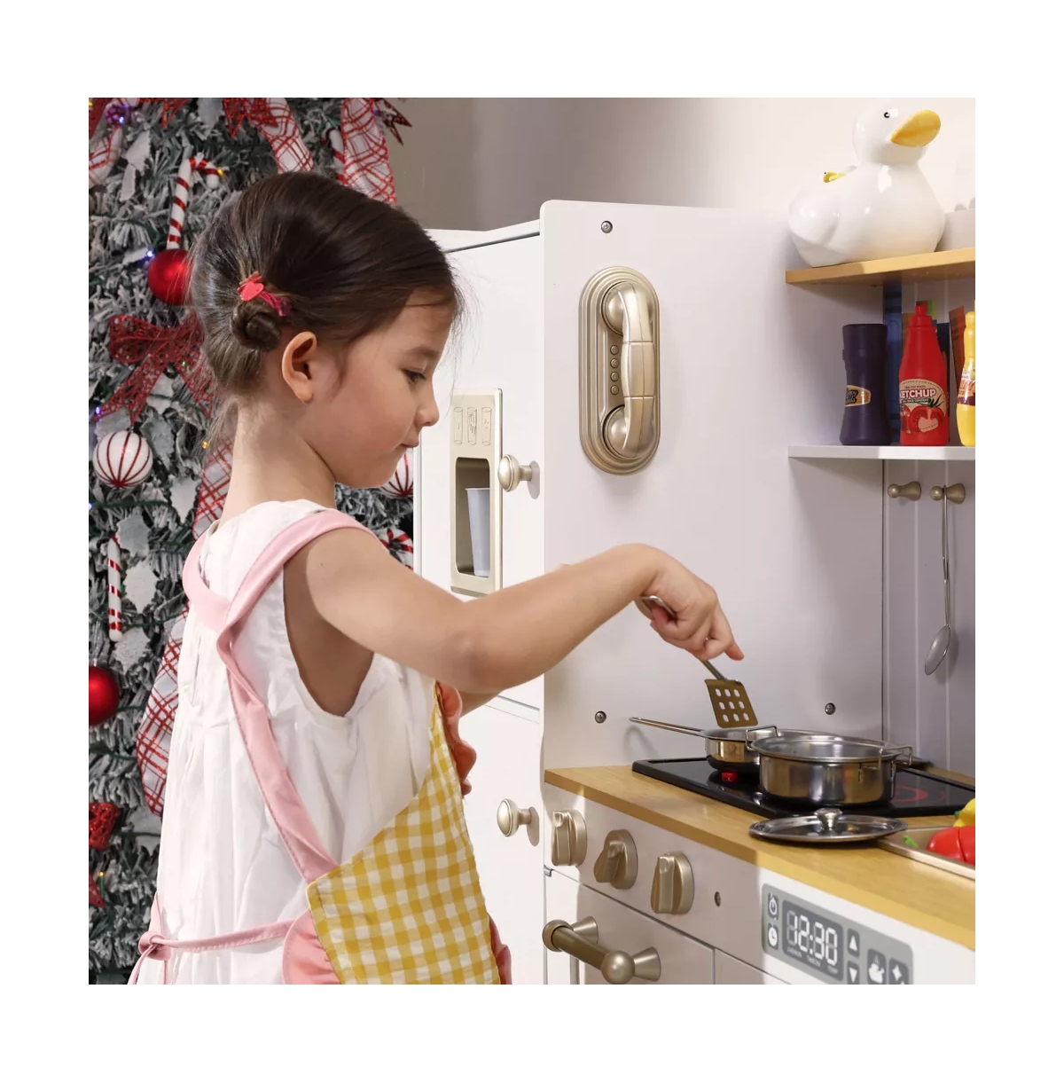 Kinder King Pretend Play Kitchen Wooden Toy Set for Kids w/Lights & Sounds, Utensils, Oven, Microwave