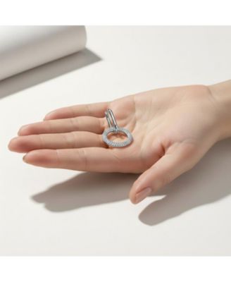 Modern Round & Oval Fusion Paved CZ Drop Hoop Earrings