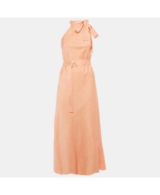 Women's Peach Dupion Neck Tie Detail Midi Dress