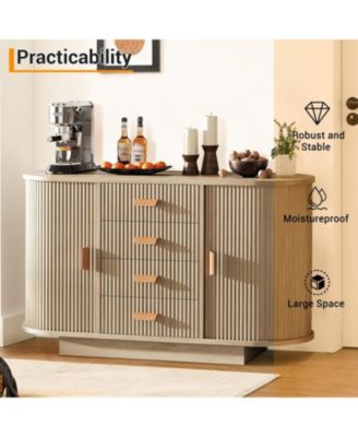 Fluted Sideboard Buffet Cabinet with Storage, 47in Large Wood Kitchen Storage Cabinet Coffee Bar Console Table