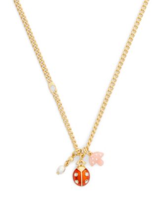 Faux Stone Signature Ladybug Charm Pendant Necklace