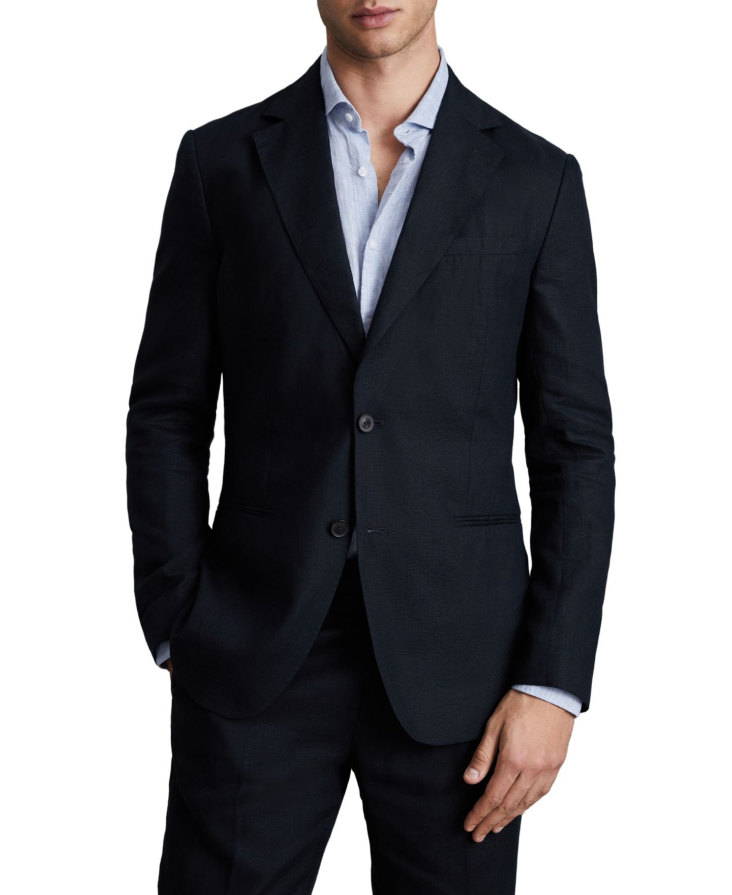 Мужской пиджак REISS Kin Tailored-Fit Single-Breasted Linen Blazer, цвет: Тёмно-синий — фото 1