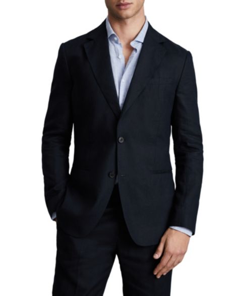 Мужской пиджак REISS Kin Tailored-Fit Single-Breasted Linen Blazer, цвет: Тёмно-синий