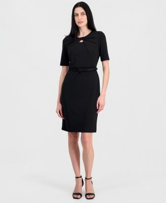 Women's Elbow-Sleeve Twist-Front Sheath Dress