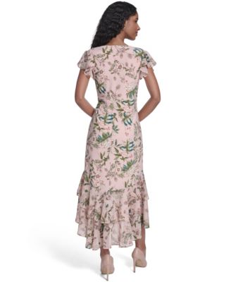 Women's Flutter Sleeve V-Neck Midi Dress