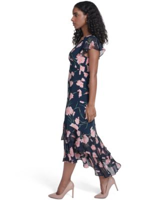 Women's V-Neck Empire Tiered Midi Dress