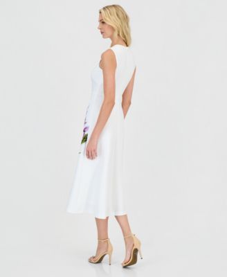 Petite Crew Neck Printed Midi Dress