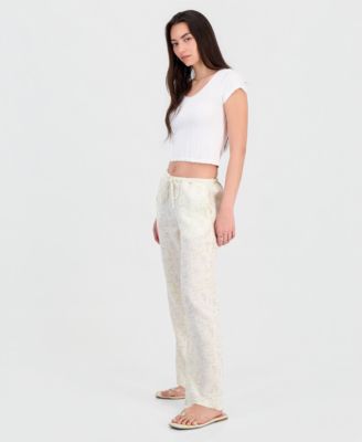 Juniors' Cotton Gauze Printed Beach Pant