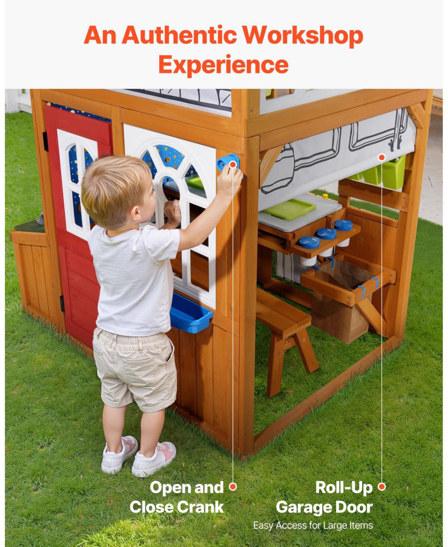 Детская игрушка SUGIFT Cedar Wood Playhouse with Functional Doorbell, Windows & Storage Pockets, цвет: Коричневый — фото 8