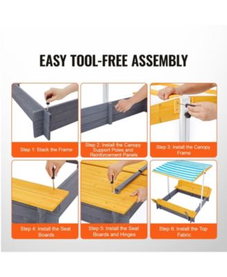 Large Wooden Sandbox with Canopy & Bench Seats