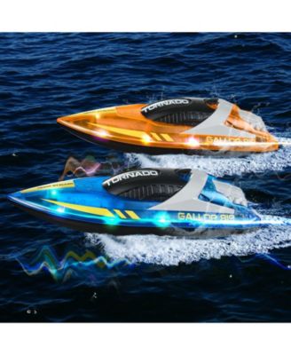 2-Pack RC Speed Boats with LED Lights in Blue & Orange