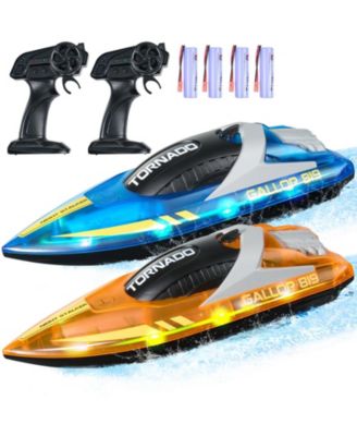 2-Pack RC Speed Boats with LED Lights in Blue & Orange