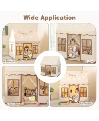 Toddler Large Playhouse with Star String Lights-Brown