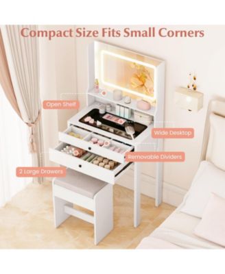 Small Vanity Desk with Lighted Mirror and Lights for Bedroom, Makeup Table