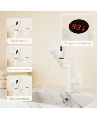 Rotatable Bathroom Faucet with Temperature Display in Fahrenheit (Batteries-Free), 3 Water Outlet Modes