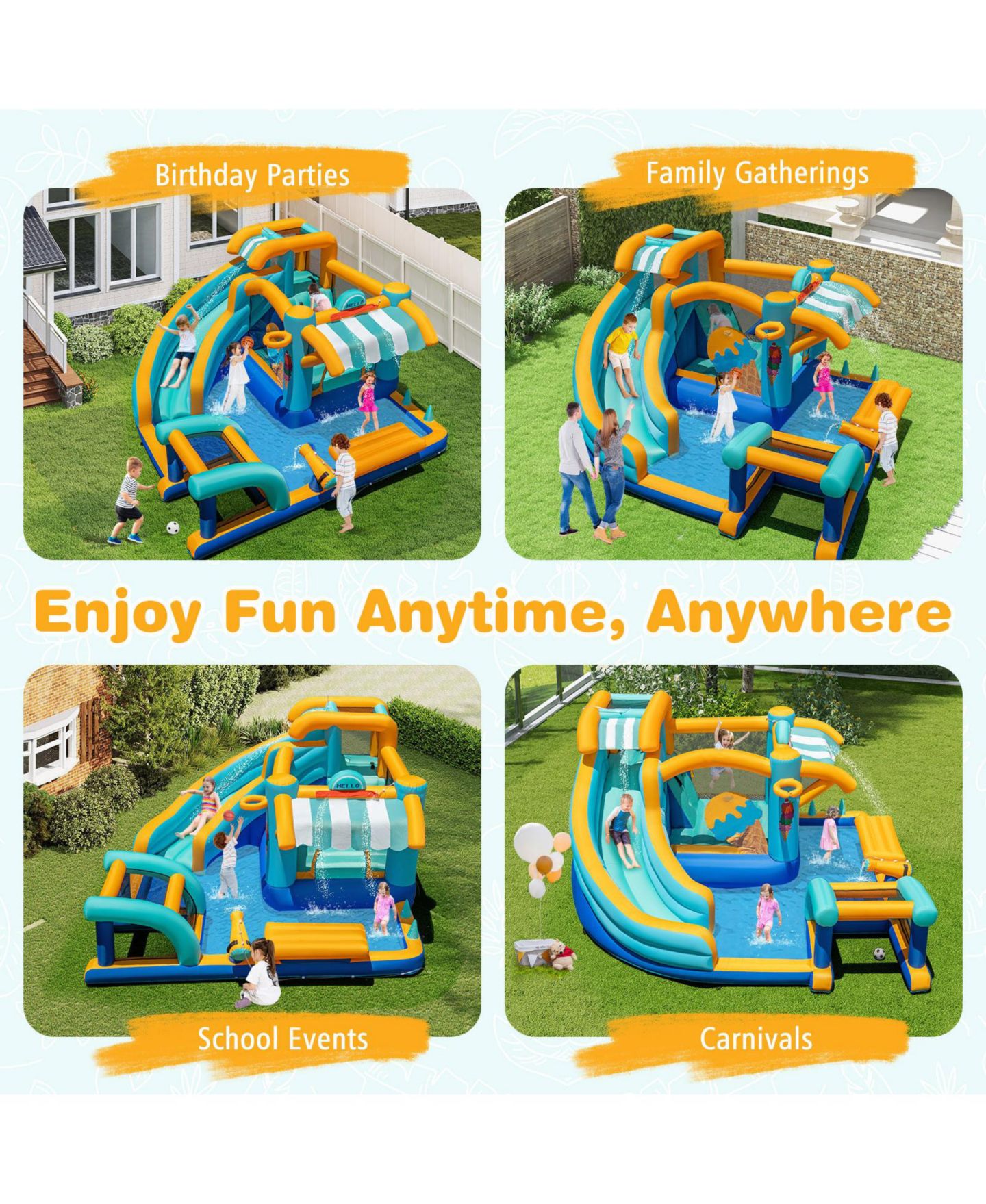 Детская игрушка SKONYON Ice-Cream Themed Inflatable Water Slide Bounce House with Games, Holds up to 5 Kids, Ages 3-12, цвет: Синий — фото 10