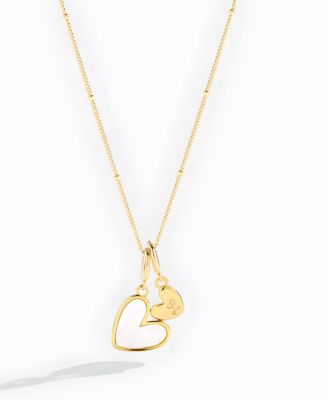 Mother Of Pearl Heart Initial Necklace in Gold Plated Sterling Silver