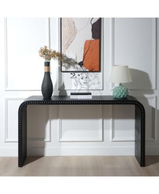 59" Wood Console Table, Curved Waterfall Entryway Table with Wood Beads