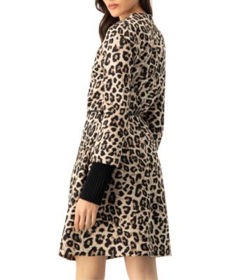 Women's Ribbed-Cuff Long Animal Print Coat