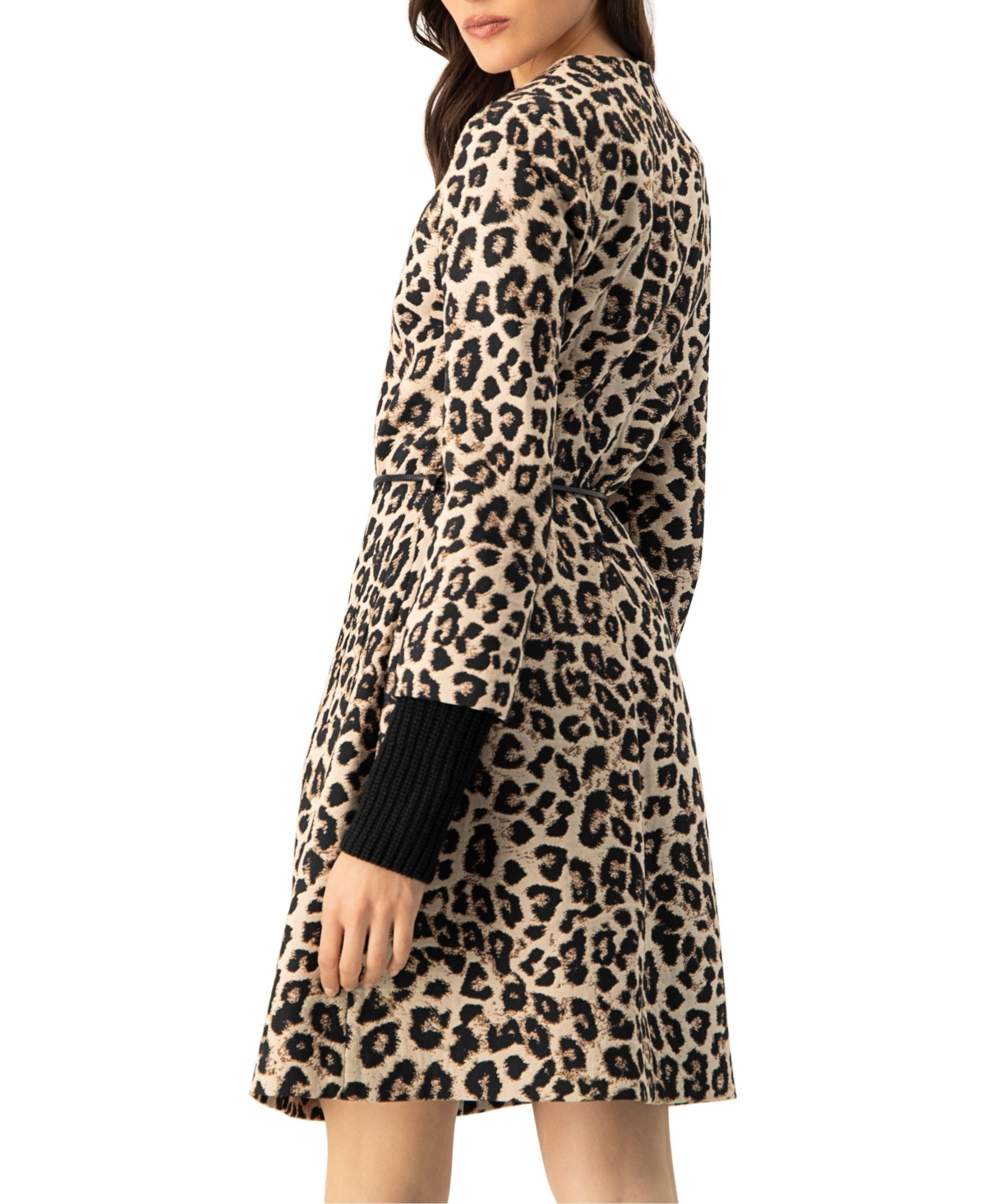 Ivonne Women's Ribbed-Cuff Long Animal Print Coat