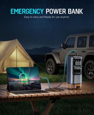 4-in-1 Portable Car Jump Starter with Air Compressor 150 PSI and Vacuum Cleaner 12V 1000A with LED Emergency Light Power Bank and Multi Nozzle Kit