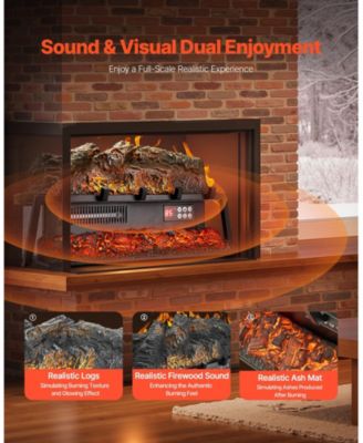 Electric Fireplace Log 25" Insert Heater with Remote Flames Timer Black