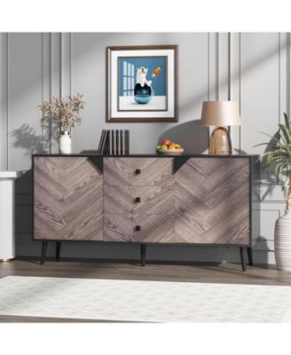 55.1" sideboard buffet with storage, 3 drawers, adjustable shelf and doors; modern freestanding accent cabinet for dining