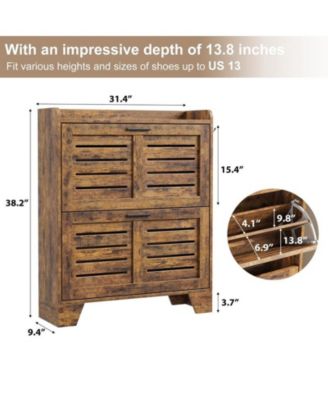 Shoe Storage Cabinet with 2 Flip Drawers, Narrow Shoe Cabinet for Entryway, Freestanding Hidden Slim Shoe Organizer Cabinet with Hooks