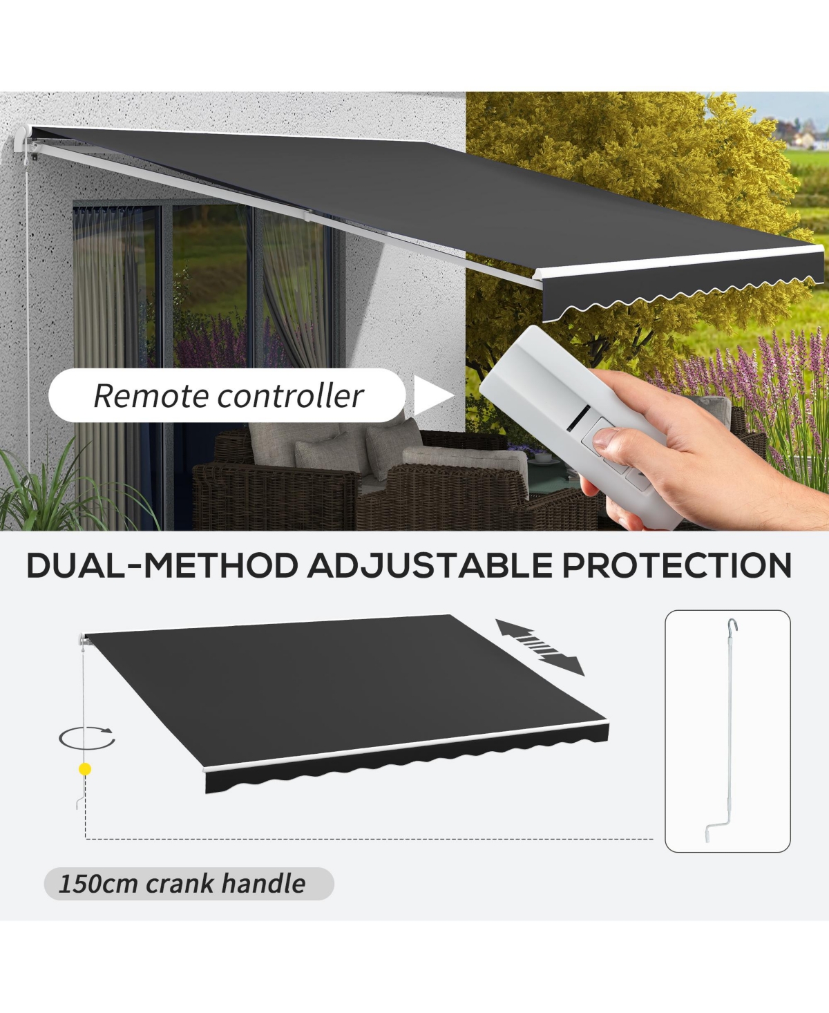 Outsunny 12' x 10' Electric Retractable Awning w/ Remote Controller