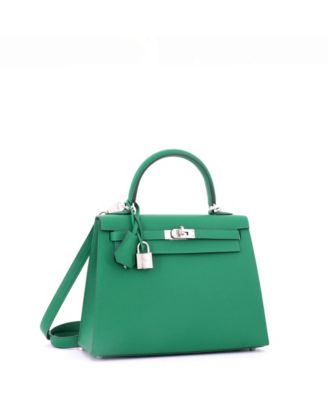 Kelly 25 Handbag Green Epsom with Palladium Hardware
