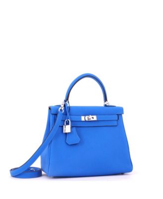 Kelly 25 Handbag Blue Togo with Palladium Hardware
