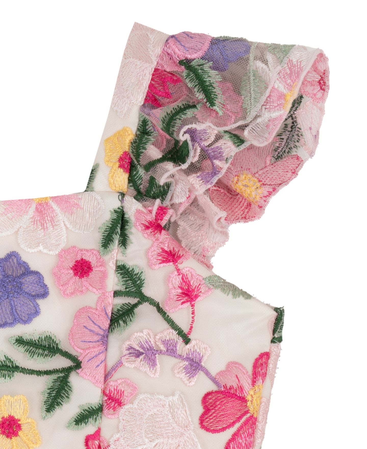 Платье Rare Editions Floral Embroidered Square Neck Dress для девочек, цвет: Слоновая кость / Розовый — фото 4