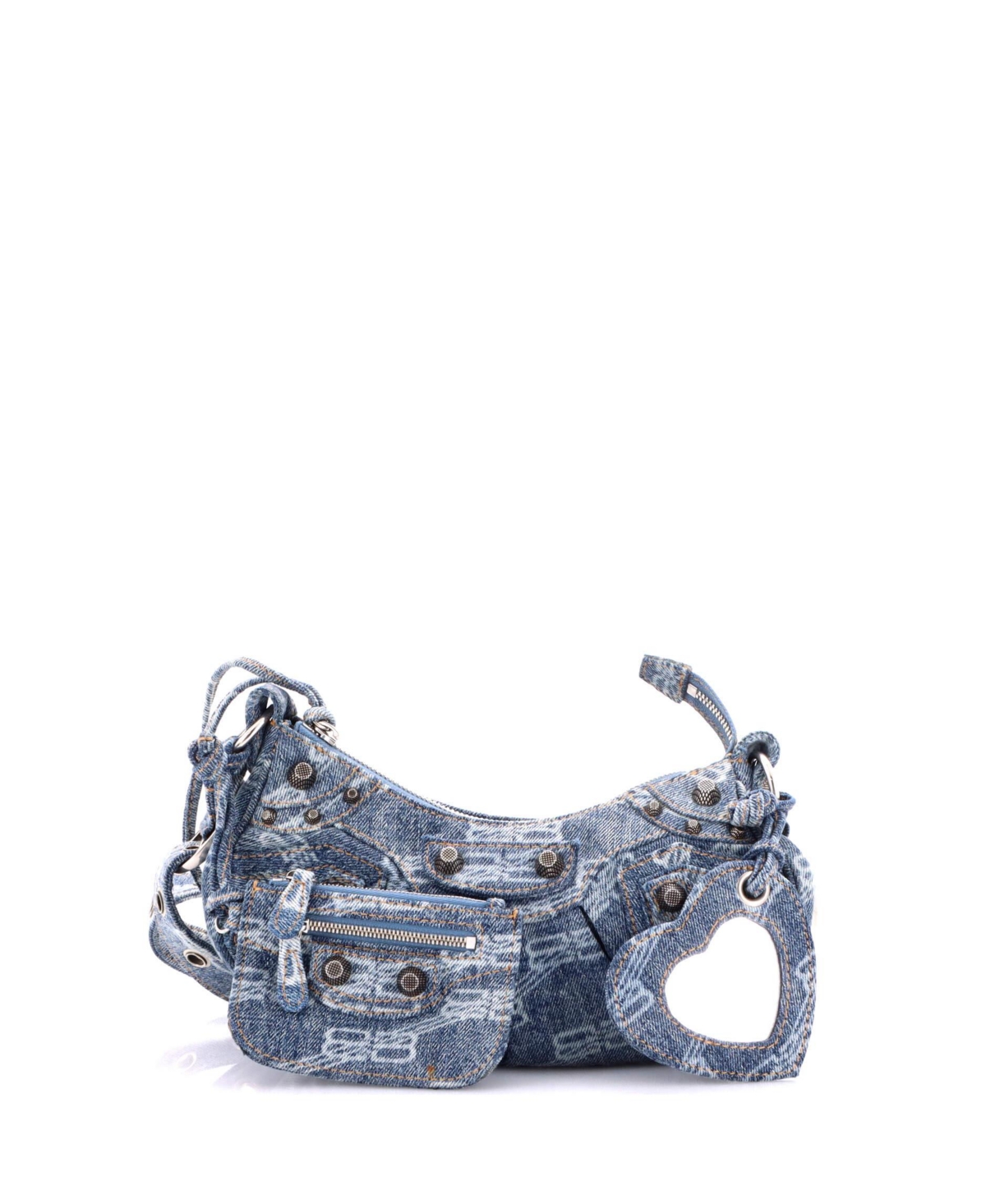 Pre-Owned Balenciaga Xs Le Cagole Giant Studs Shoulder Bag Bb Denim