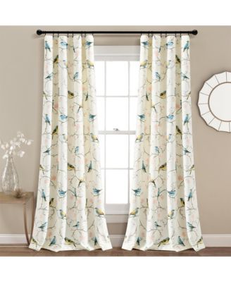 Botanical Bird And Flower Light Filtering Window Curtain Panels Pair 52"W x 84"L Multi - Bird Curtains For Bedroom - Living Room Curtains