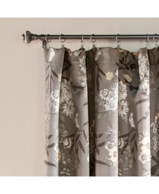 Botanical Garden Light Filtering Window Curtain Panels Pair 52"W x 108"L Gray - Floral Curtains for Living Room - Farmhouse Curtains