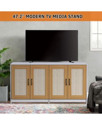 Double Litter Box Enclosure Furniture for 2 Cats | 47.2" Large Hidden Cabinet with Sisal Doors, Multi-Functional Cat TV Stand/Side Table