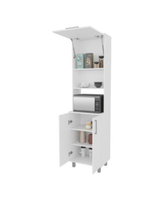 Kayenta Kitchen Pantry with 2 Pneumatic Door, Open Storage, and Bottom Cabinet, White