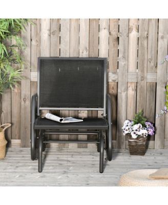 Black Outsunny Porch Glider Metal Frame Mesh Fabric Curved Armrests Steel Frame for Garden Poolside Backyard Balcony